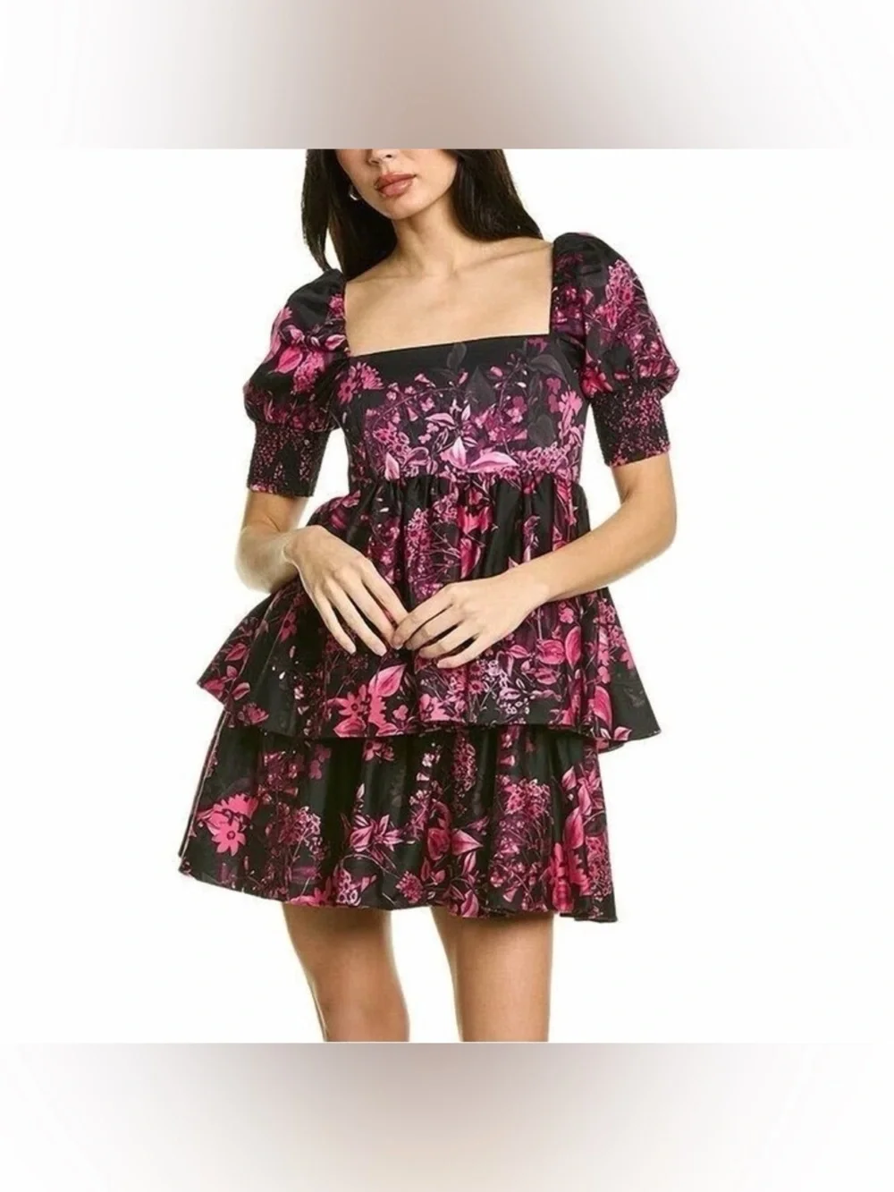 Alice + Olivia Emmalou Puff Sleeve Tiered‎ Floral Mini Dress size 2